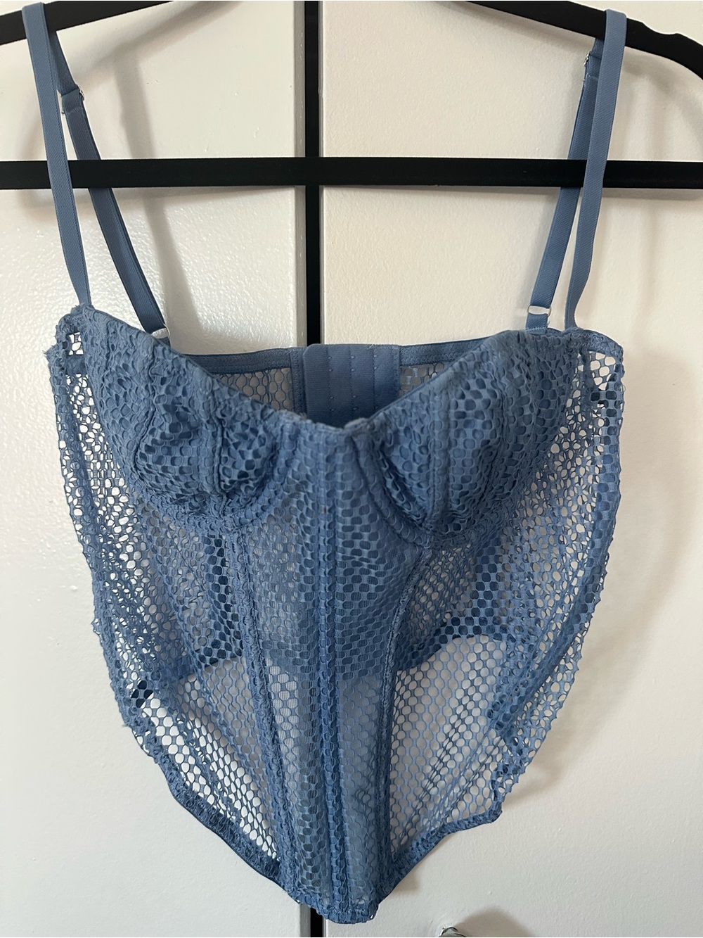 Urban Outfitters Blue Mesh Corset Bodysuit